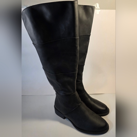 Journee Collection Women's 8.5 WC Knee High Boots Black Faux Leather Zipper - Picture 1 of 10